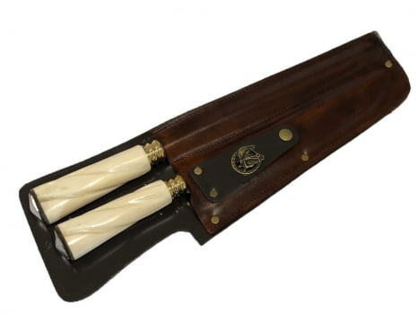 KIT CHURRASCO FACA E CHAIRA 10 POLEGADAS CABO DE OSSO TORNEADO