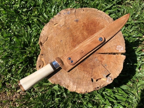 FACA ARTESANAL PARA BRINDE INOX 12 POLEGADAS CABO DE OSSO