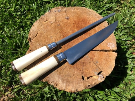 Kit Churrasco Faca e Chaira 12 Polegadas Cabo de Osso