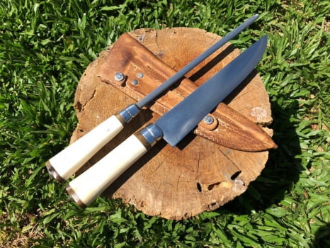 Kit Churrasco Faca e Chaira 12 Polegadas Cabo de Osso